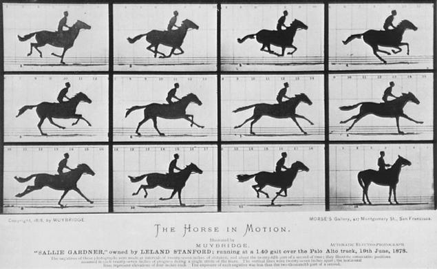 Homem e cavalo pulando, de &39;Animals in Motion&39; por Muybridge